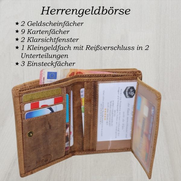 flevado Geldbörse Unisex Damen Herren Echt Leder RFID Schutz Hellbraun
